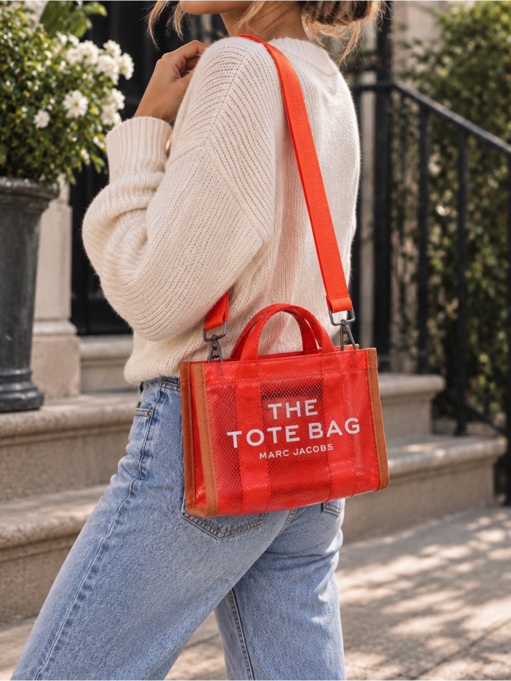 Small Marc Jacobs Bright Orange Mesh "The Tote Bag" Crossbody Bag